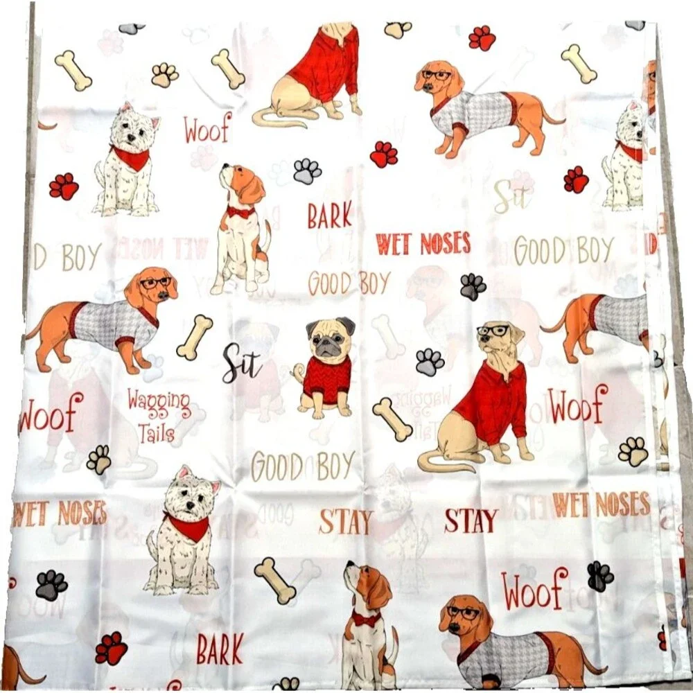 Dogs Fabric Shower Curtain Polyester 72-in Sq. Good Boy Bark Woof Bath Gift NEW